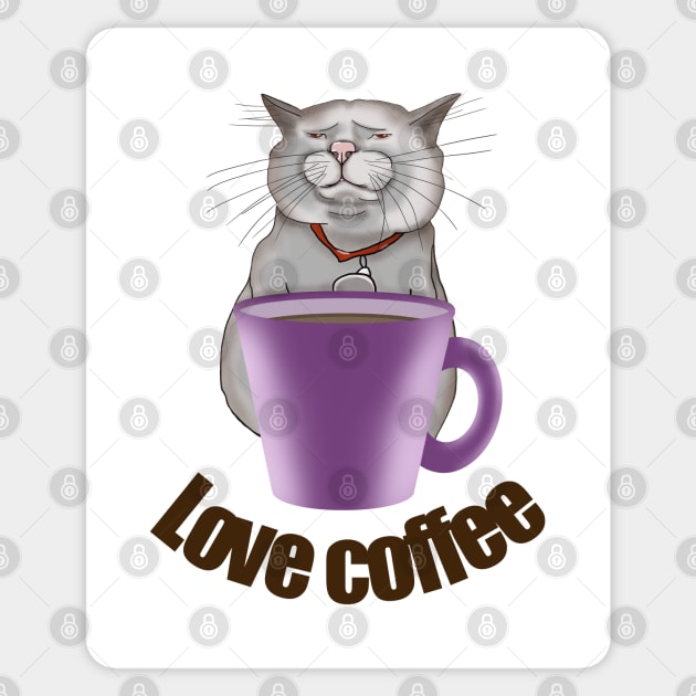 Love coffee Сat with a cup of coffee Coffee time Sticker by KateQR